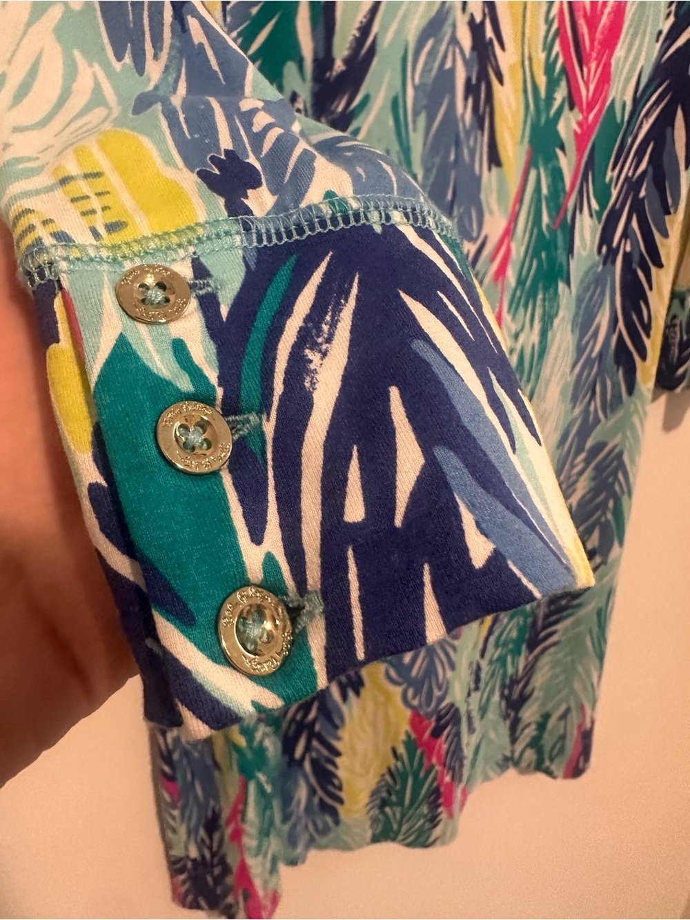 Lilly Pulitzer Feather Print Shift Dress 3/4 Sleeve Blue Pink Size XS - Picture 6 of 6